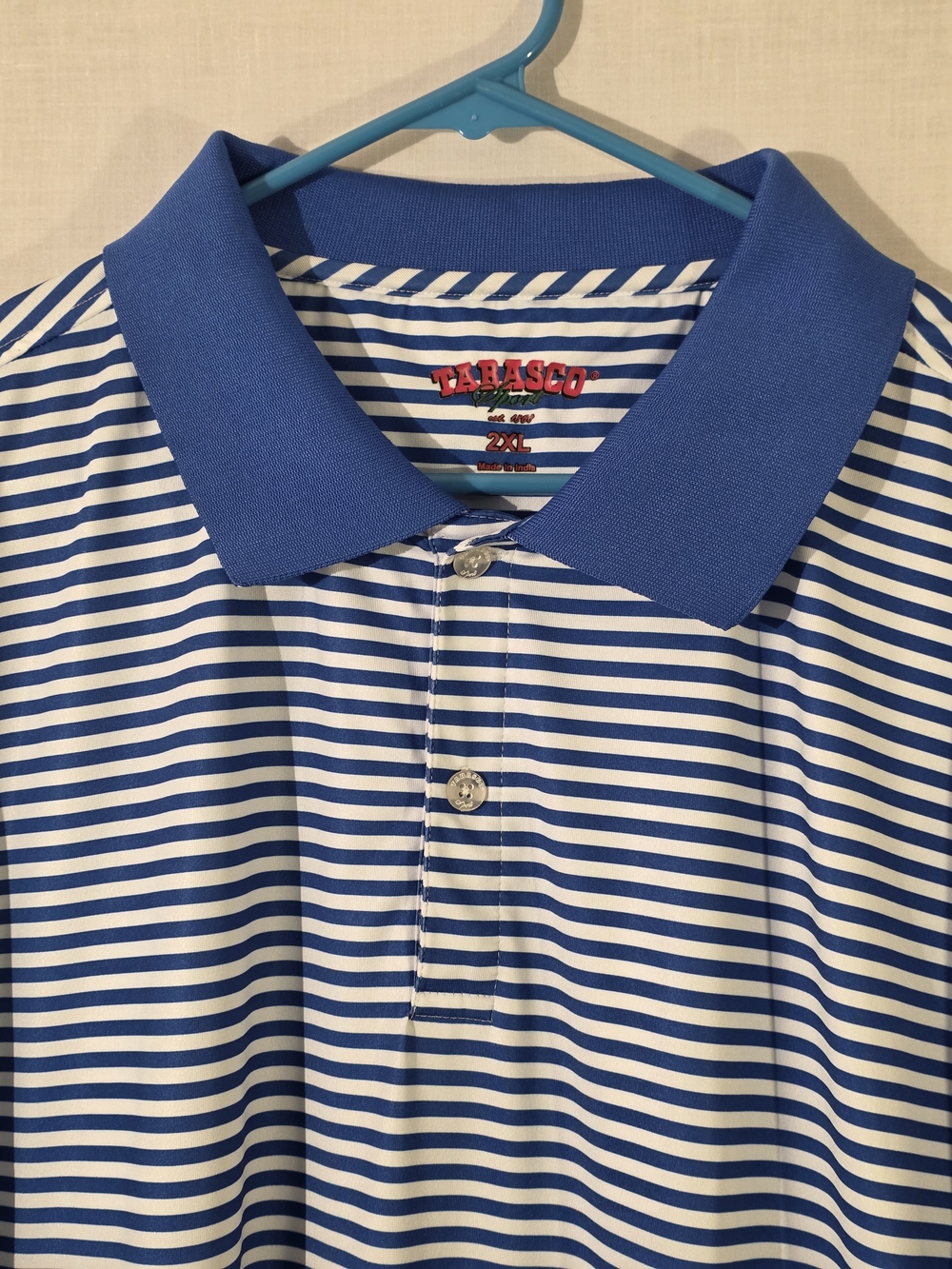 Tabasco Sport Men’s Blue & White Striped Polo Shirt Sz 2XL.